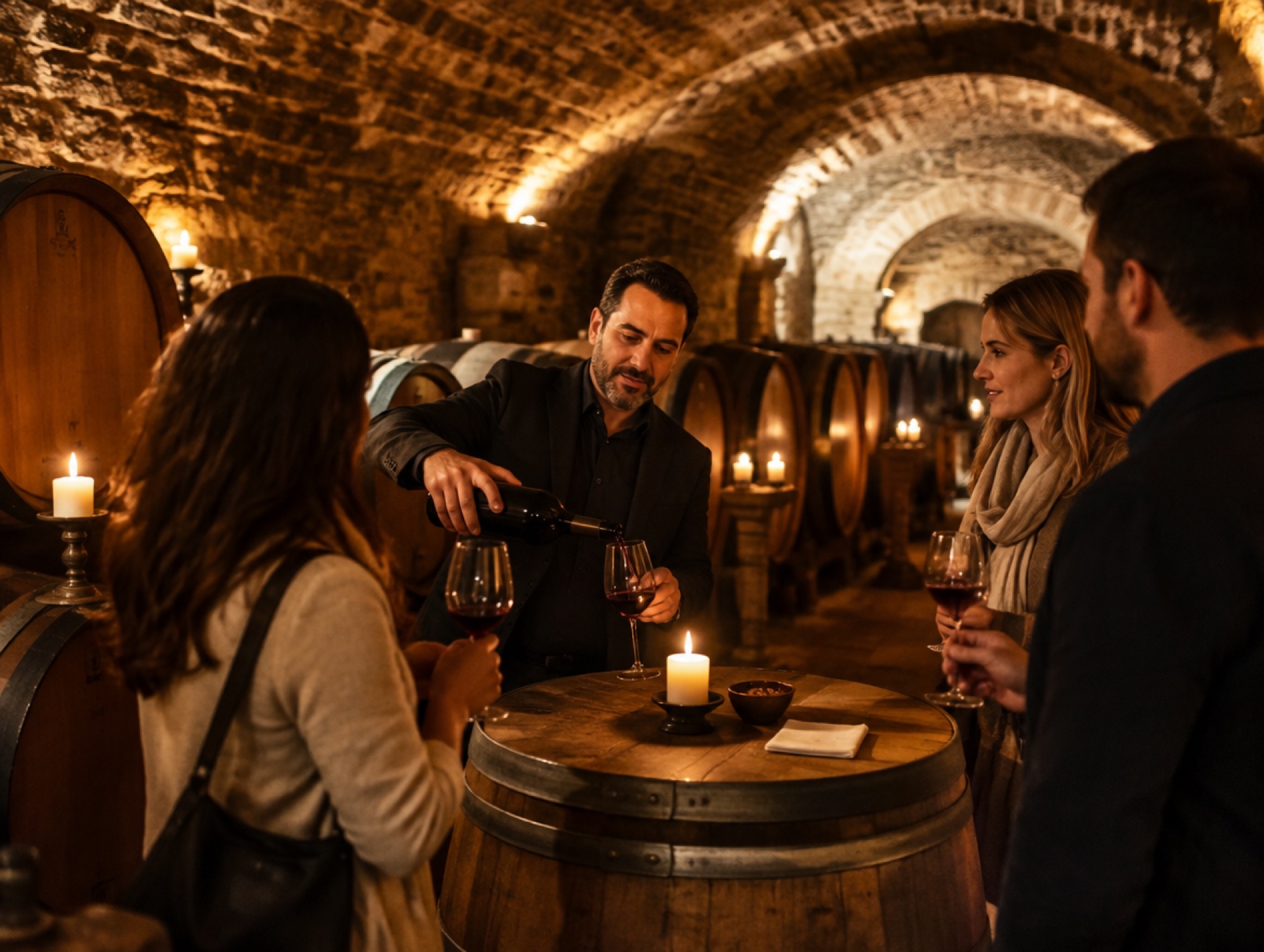 Cava subterránea con barricas de roble